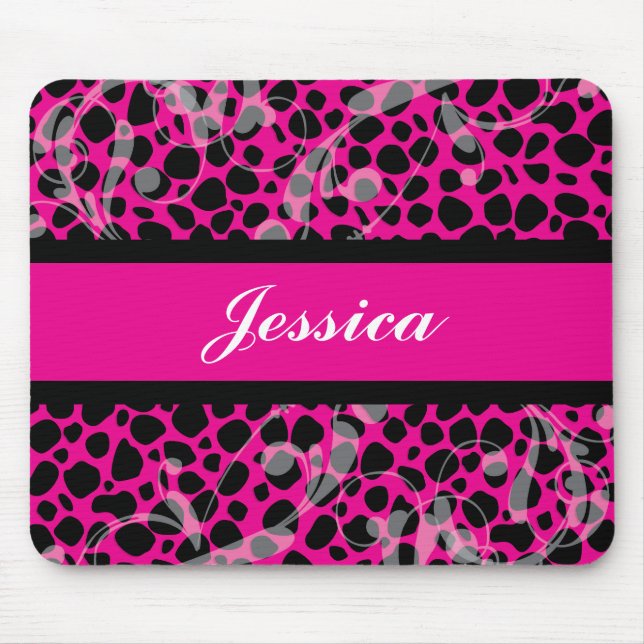 Hot Pink and Black Cheetah pattern Mouse Mat (Front)