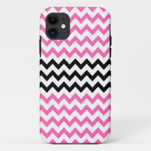 Hot Pink and Black Chevron by Shirley Taylor iPhone 11 Case