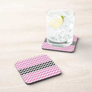 Hot Pink and Black Chevron by Shirley Taylor Coaster