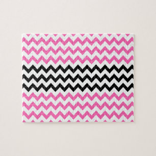 Hot Pink and Black Chevron by Shirley Taylor Jigsaw Puzzle