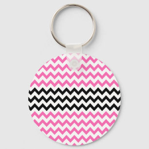 Hot Pink And Black Chevron by Shirley Taylor Key Ring