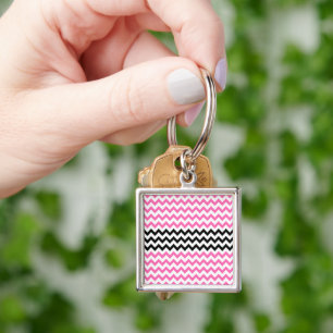 Hot Pink and Black Chevron by Shirley Taylor Key Ring