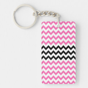 Hot Pink and Black Chevron by Shirley Taylor Key Ring