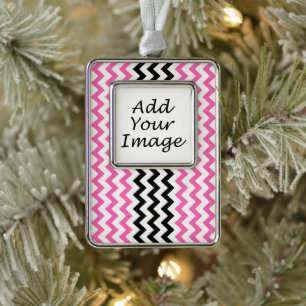 Hot Pink and Black Chevron by Shirley Taylor Silver Plated Framed Ornament