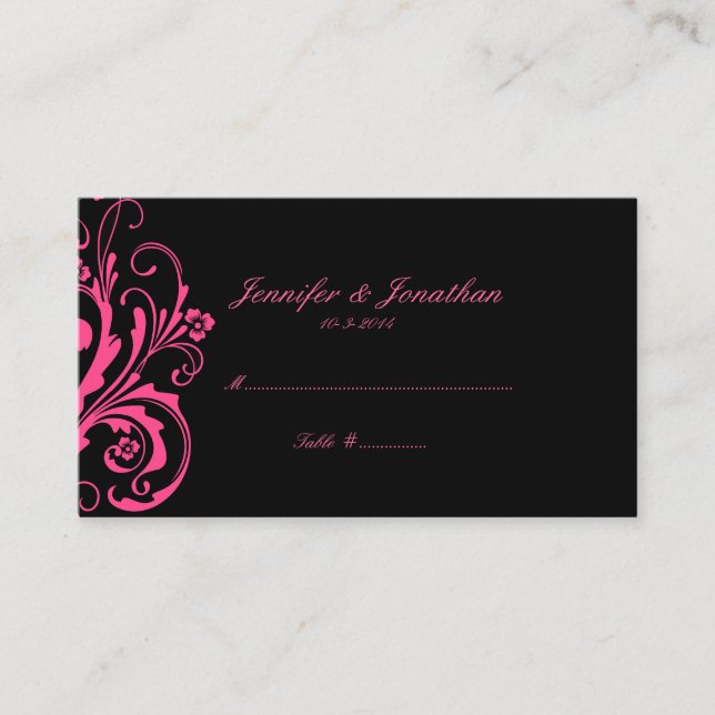 Hot Pink and Black Chic Seating Card (Front)