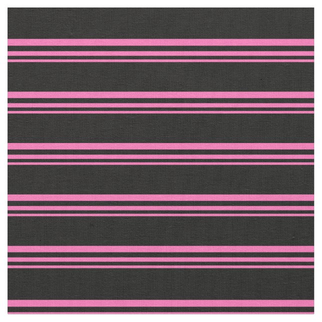 Hot Pink and Black Coloured Striped/Lined Pattern Fabric (Close Up)