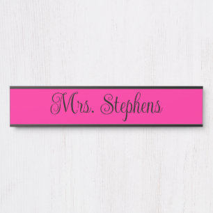 Hot Pink and Black Curly Calligraphy Name Door Sign