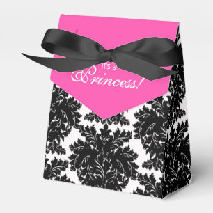 Hot Pink and Black Damask Baby Shower Favour Box