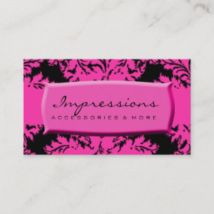 Hot Pink and Black Damask Business Card