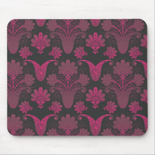 hot pink and black damask mouse mat