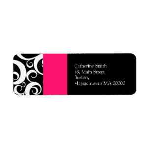 Hot Pink and Black Damask Swirls Address Labels