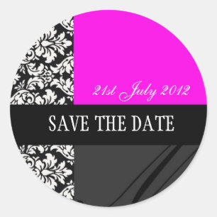 Hot Pink and Black Damask Wedding Stickers