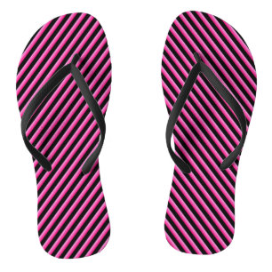 Hot Pink and Black Diagonal Striped Flip Flops