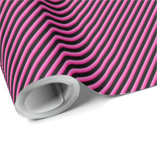 Hot Pink and Black Diagonal Striped Wrapping Paper