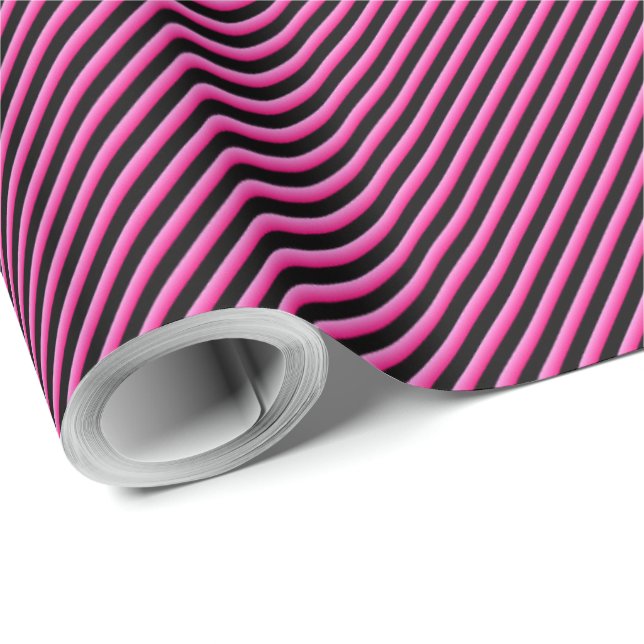 Hot Pink and Black Diagonal Striped Wrapping Paper (Roll Corner)