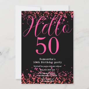 Hot Pink and Black Faux Glitter 50th Birthday Invitation