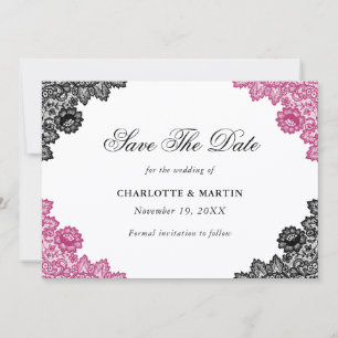 Hot Pink and Black Floral Lace Wedding Save The Date