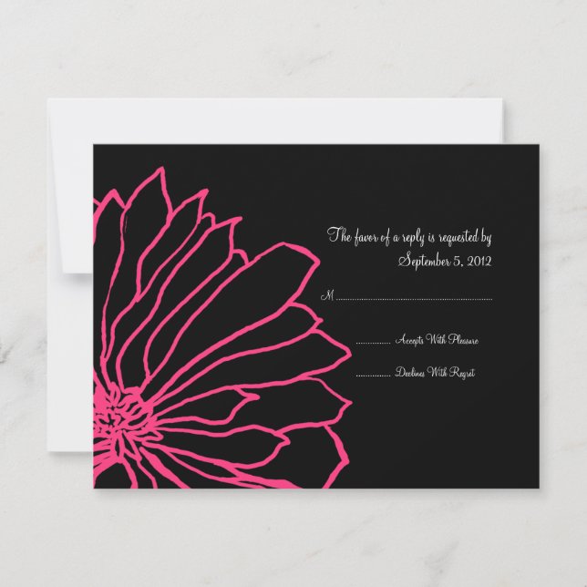 Hot Pink and Black Floral Wedding Invitation RSVP (Front)