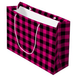 Hot Pink and Black Gingham Plaid Large Gift Bag
