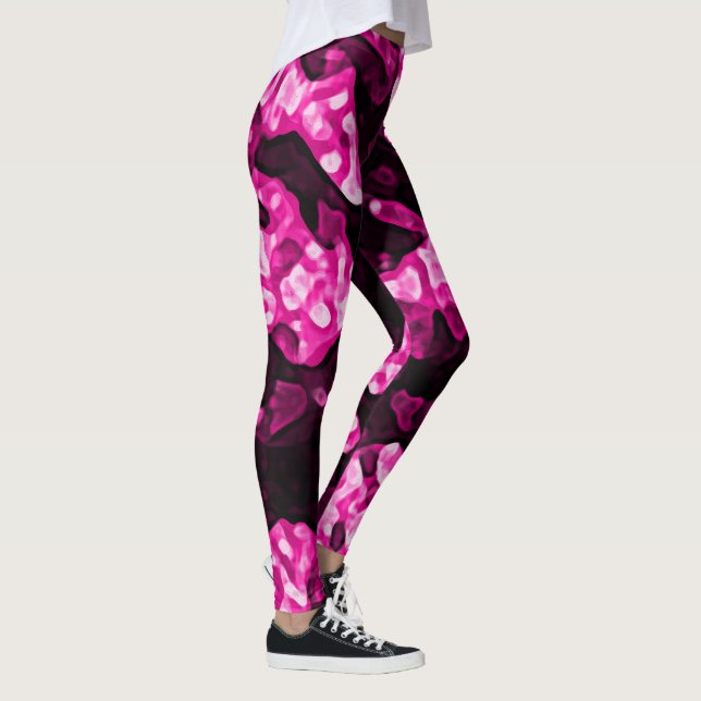 Hot Pink And Black Girly Trendy Abstract Shapes Leggings (Right)