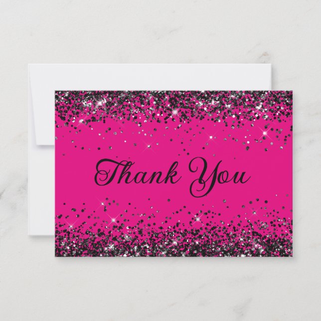 Hot Pink and Black Glitter 40th Birthday Thank You Card (Front)