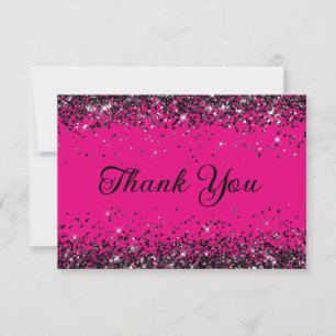 Hot Pink and Black Glitter 40th Birthday Thank You Card