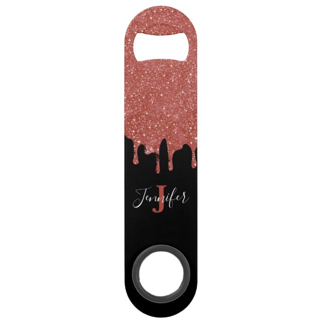 Hot Pink and Black Glitter Speed Bottle Opener (Front)