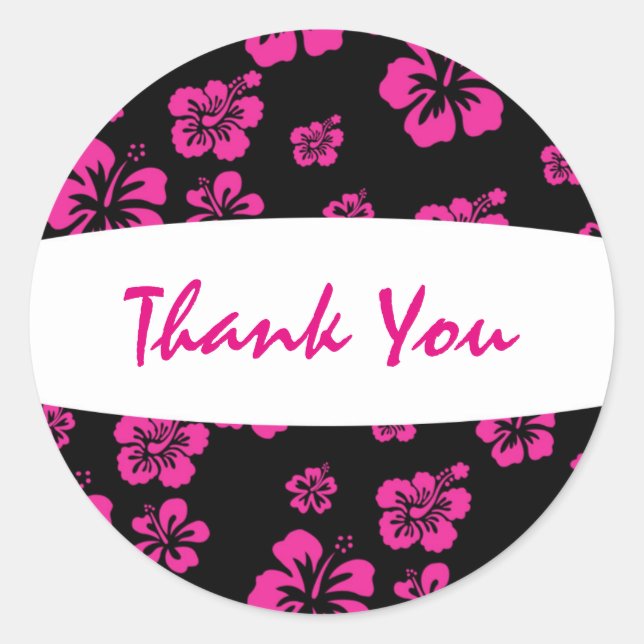 Hot Pink and Black Hibiscus Flower Sticker (Front)