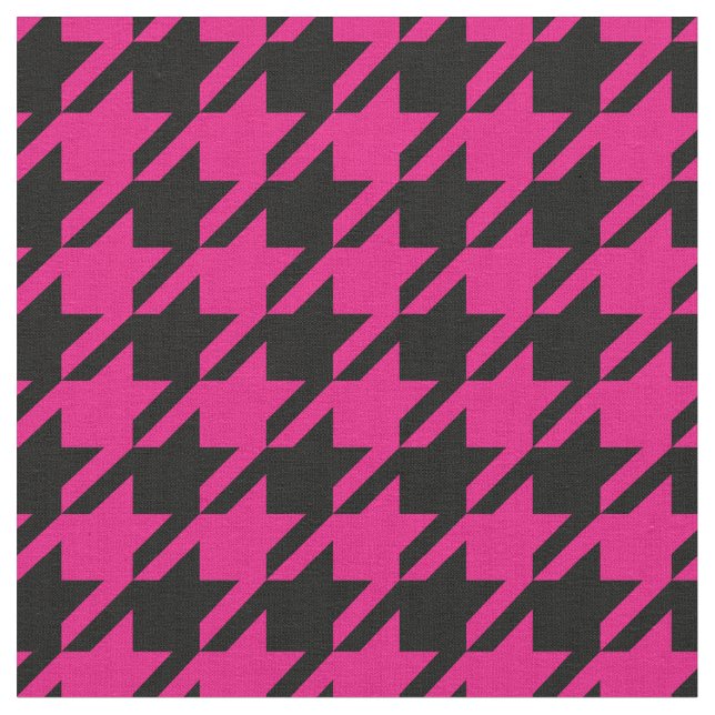 Hot Pink and Black Houndstooth Fabric (Close Up)