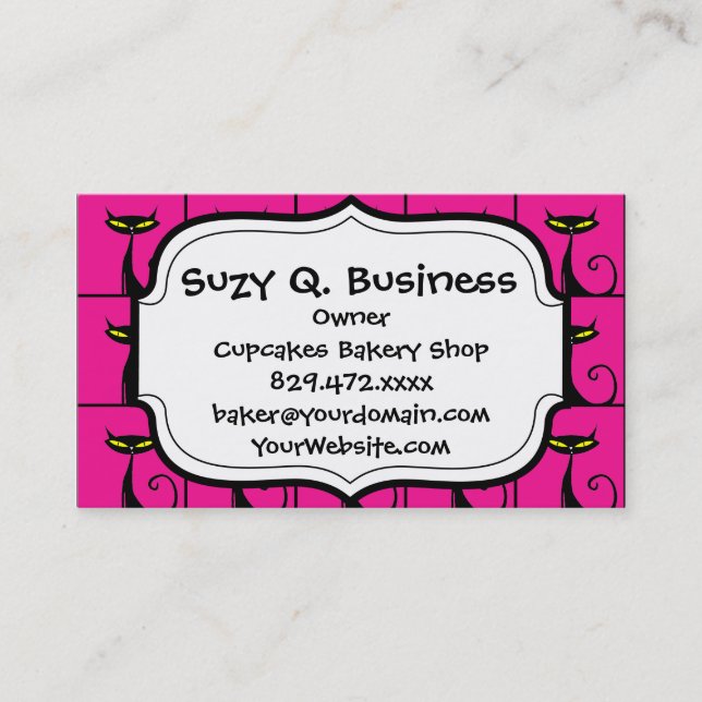 Hot Pink and Black Kitty Cats Collage Business Card (Front)