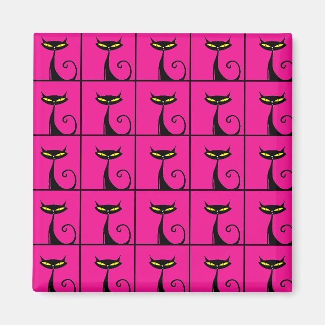 Hot Pink and Black Kitty Cats Collage Magnet (Front)