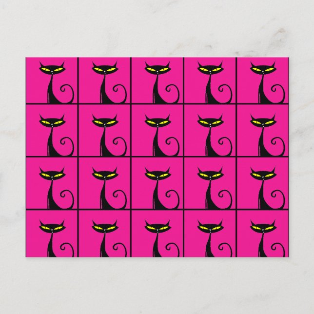 Hot Pink and Black Kitty Cats Collage Postcard (Front)