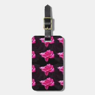 Hot Pink And Black Layer Rose Pattern, Luggage Tag