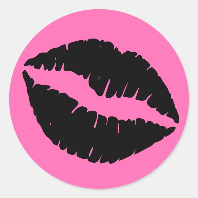 Hot Pink and Black Lipstick Print Classic Round Sticker (Front)