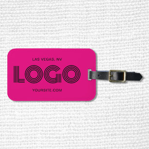 Hot Pink and Black Modern Rectangular Logo Luggage Tag