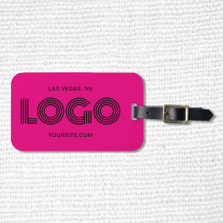 Hot Pink and Black Modern Rectangular Logo Luggage Tag