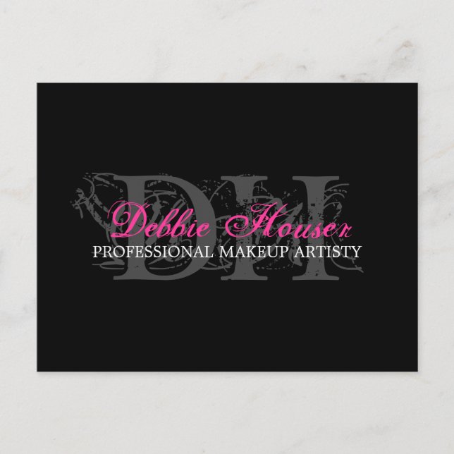 Hot Pink and Black Monogram Makeup Comp Card (Front)