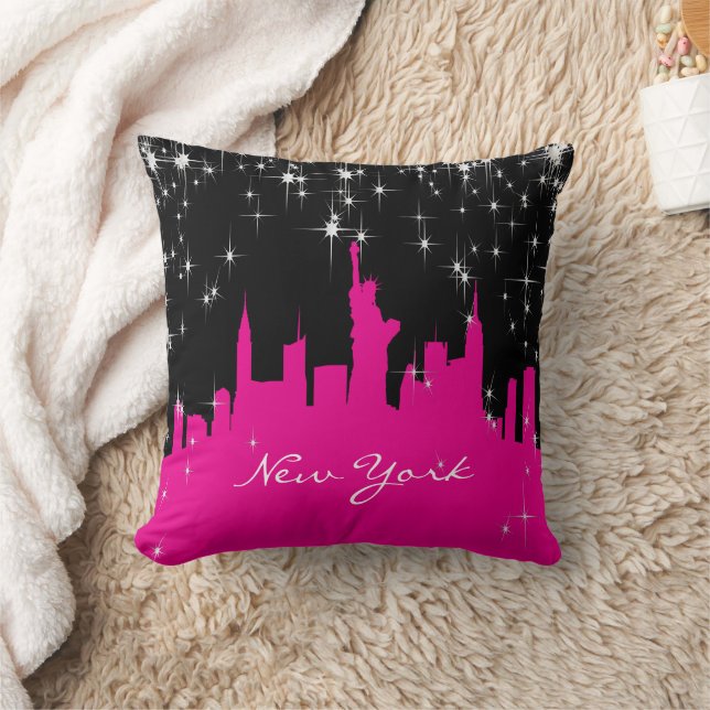 Hot Pink and Black New York Skyline Cushion (Blanket)