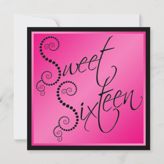Hot Pink and Black Pearls Sweet Sixteen Invitation (Front)