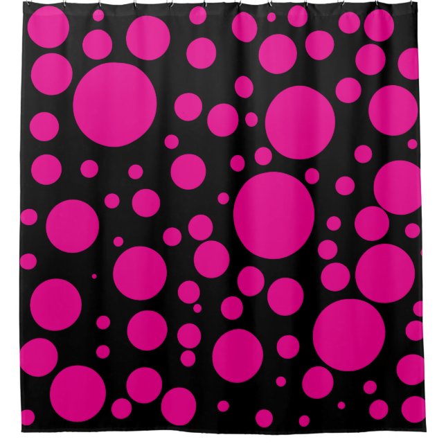 Hot Pink and Black Polka Dots Shower Curtain (Front)