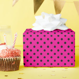 Hot Pink and Black Polka Dots Wrapping Paper