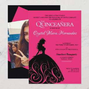 Hot Pink and Black Quinceañera Invitation