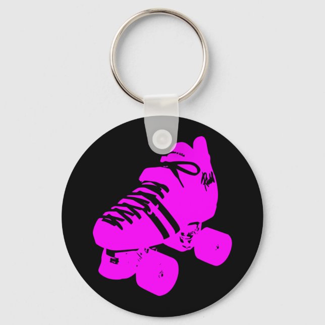 Hot Pink and Black Roller Skate Design Apparel Key Ring (Front)