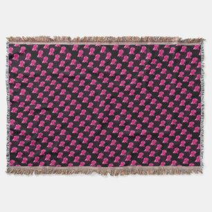 Hot Pink And Black Rose Pattern, Throw Blanket