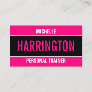 Hot Pink and Black Simple Modern Personal Trainer  Business Card