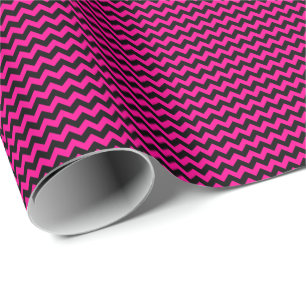 Hot Pink and Black Small Chevron Wrapping Paper
