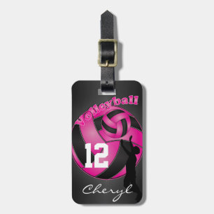 Hot Pink and Black Sporty Volleyball Luggage Tag