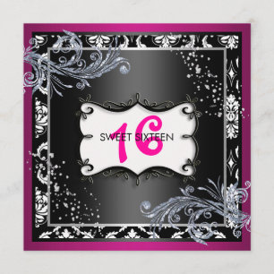 Hot Pink and Black Sweet Sixteen Invitation