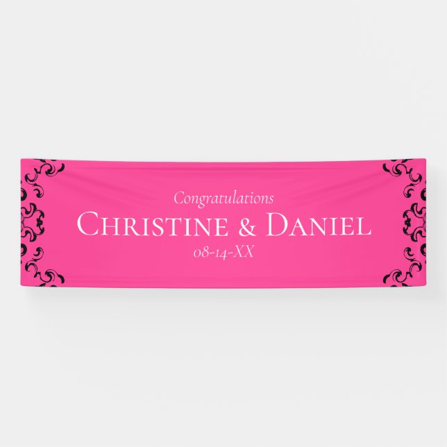 Hot Pink and Black Swirl Gothic Wedding Banner (Horizontal)