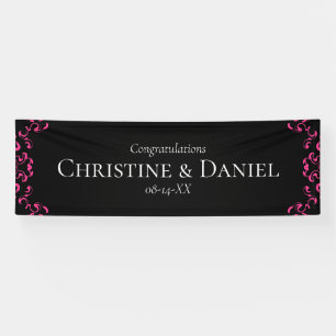 Hot Pink and Black Swirl Gothic Wedding Banner